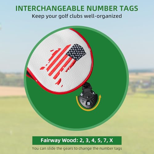 image for Frimon Golf Club Covers,3pcs USA Golf Head Covers for Woods and Driver