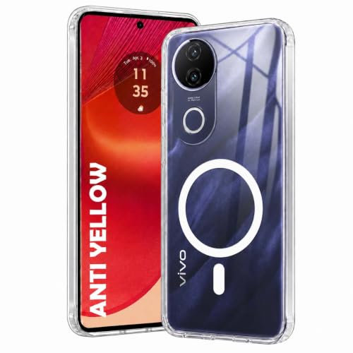 Image of DIZORO Crystal Clear Magnetic Compatible with Vivo T4R 5G / iQoo Z10R 5G / Vivo V50 5G / V50e Back Cover case with Anti-Yellow (Compatible with Magsafe) Anti-Scratch | Shockproof Transparent Cover