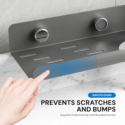 Image of MIORAH Bath Shelves for Wash Basin | Bathroom Organiser Without Drill | Suction Bathroom Accessories & Stand with Tooth Brush Holder Grey