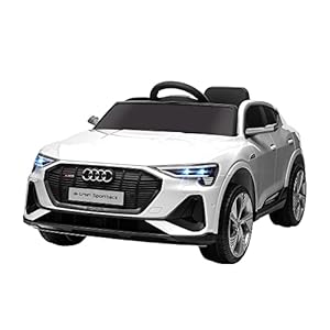 HOMCOM Coche Eléctrico para Niños Audi E-Tron Coche de Batería para Niños 12V con Mando a Distancia Faros Bocina Música Velocidad 3-5 km/h Cinturón de Seguridad Blanco