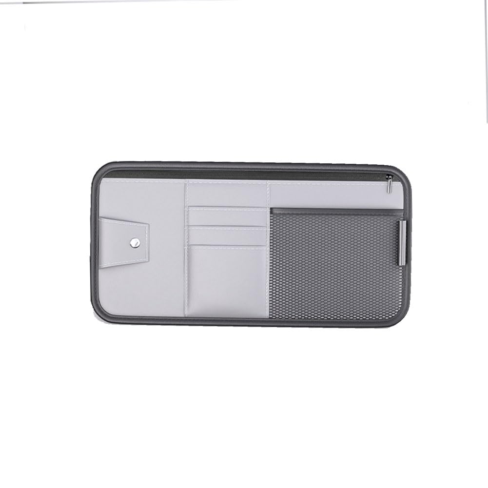 GTALIJHN Car Sun Visor Organiser Bag For Fiat Tipo Kombi 358 2016-2020, PU Leather Storage Pouch Multi-pocket for Sunglasses Holder Card License Registration,Grey