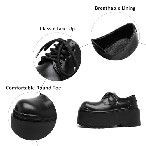 Men's Black Leather Platform Height Increasing Oxford Shoes Fashion Round Toe Lace-Up Non-Slip Work Dress Shoes3