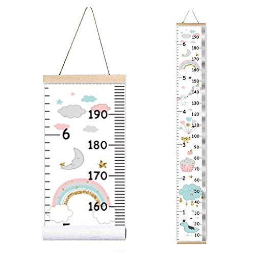 Image of MinoMia Kids Growth Chart, Wood Frame Fabric Canvas Height Measurement Ruler from Baby to Adult for Child's Room Decoration 7.9 x 79in (7.9 x 79in, Rainbow)