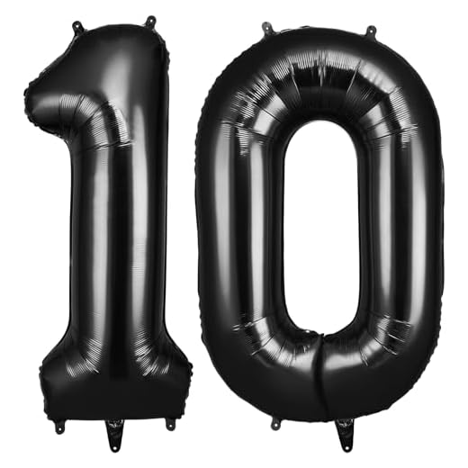 OFFCUP Geburtstag Zahlen Luftballon Schwarz, Geburtstagsdeko Ballons Zahl 10, Riesige Folienballon in 40" Helium Ballons für Männer Frauen Geburtstagsparty Deko, Jubiläum 10 Jahre Deko