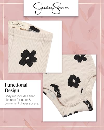 Jessica Simpson Baby Girl Layette Set - 4 Piece Newborn Baby Girl Outfits with Onesie Bodysuit Baby Pants Hat & Socks (0-9M)4