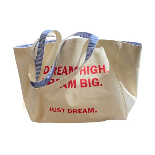 Double-Sided Tote Bag Casual Cotton Striped Large-Capacity Canvas Bag In Three Colors