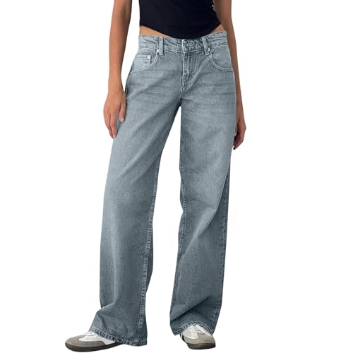 fanmpghleoo Baggy Low Rise Jeans for Woman Boyfriend Trendy Jeans Wide Leg Denim Pants Cowgirl Lounge Trousers with Pockets