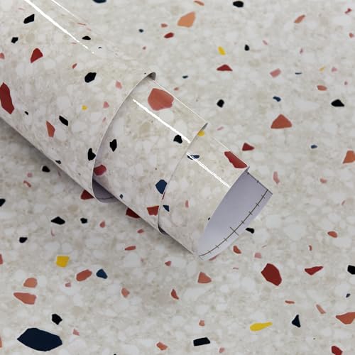 157'x31' Wide Terrazzo Contact Paper Thick Peel and Stick Marble Wallpaper For Countertops Bathroom...