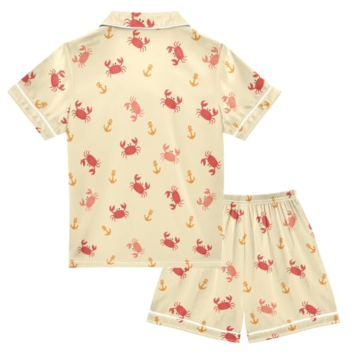 Cute Tiny Red Crabs Summer Satin Pajama Set, Cute Button-Down Sleepwear Pj Set for Sleep Wears2