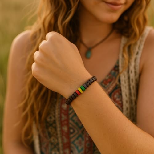 PinMaze Rasta Bead Bracelet - Jamaican Adjustable Wristband for Men Women3