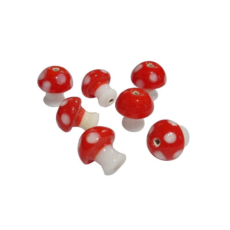 JPM Beads Handmade Lampwork Artistic Glass Beads DIY Charms for Jewelry Making Mushroom (20 Pcs)