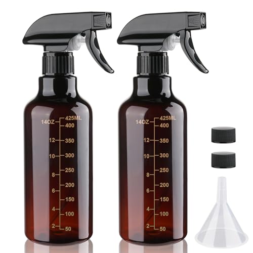 Image of Hethyo Plastic Spray Bottle 16.9oz Empty Spray Bottles Refillable Container Trigger Sprayer for Cleaning Solutions, Water, Plants, Pet, Essential Oils, Hair, 2 Pack (Amber-scale)