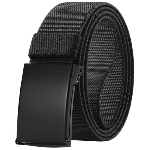 DOOPAI Canvas Web Belt with Stretch Flexibility Elastic Belt Fit Black Flip-Top Military Buckle - Adjustable Cut to Fit for Casual and Outdoor Wear