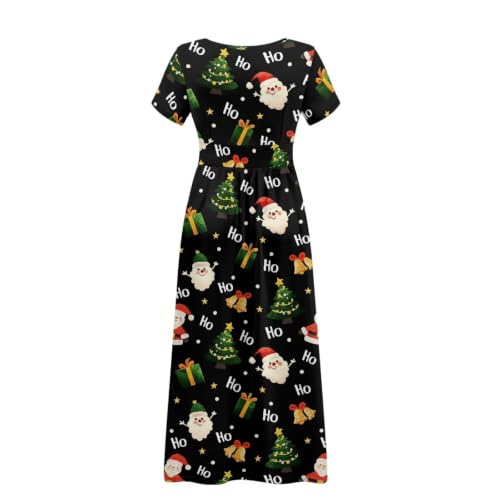 Image of Women's Fall Summer Short Sleeve Ankle Length V-Neck Party Dress with Pockets Size S-3XL