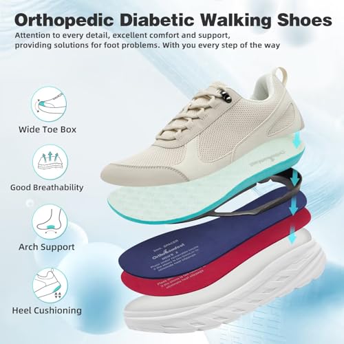 Image of OrthoComfoot Men's Orthopedic Diabetic Wide Walking Shoes: Comfortable Plantar Fasciitis Fashion Sneakers with Arch Support for Swollen, Casual Hammer Toes Shoes for Foot and Heel Pain Relief