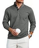 Lexiart Mens Fashion Quilted Long Sleeve Sweatshirts Thermal Stand Collar Quarter Button Up Pullover Sweatshirt Grey