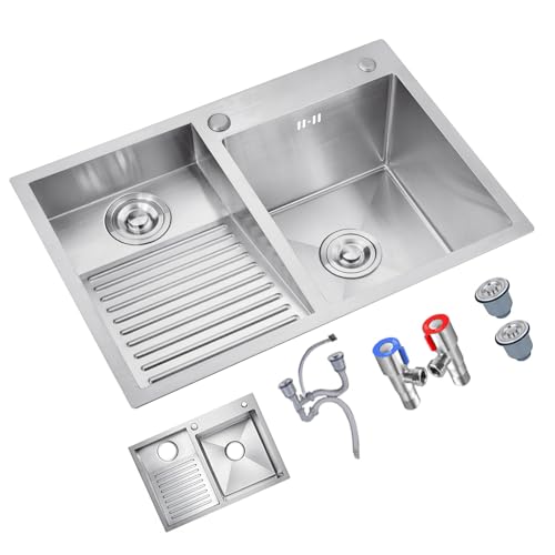 Lavandino per Lavanderia a Doppia Vasca per Bagno, lavatoio con ASSE da Lavaggio, Pratico lavatoio per Bagno e Balcone, Senza Rubinetto (Colore: Sinistra, Dimensioni: 80x48x22 cm)