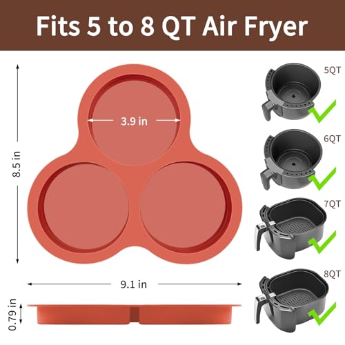 JOERSH 2-PK Air Fryer Egg Mold, 4 Inches Round Egg Bites Silicone Molds, Air Fryer Baking Pan Non-Stick for Breakfast Sandwiches, Hamburger Buns, Pancake, Jumbo Muffin Tops