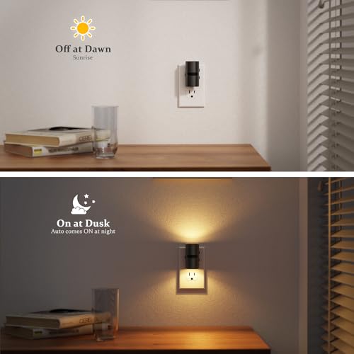 Image of JandCase Motion Night Light, Rotating Night Lights Plug into Wall, 3 Colors | 3000K-5000K-Amber, Dusk to Dawn & Motion Sensor, 3 Level Brightness Nightlight for Bathroom Bedroom Hallway [2 Pack]