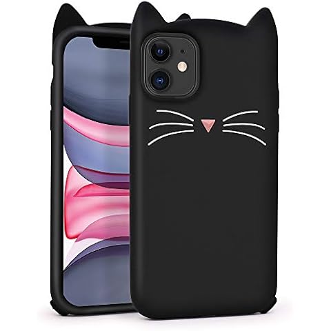 YONOCOSTA Cute iPhone 11 Case, Funny Animals Black Whisker Cat Ears Kitty 3D Cartoon Soft Silicone Shockproof Cases Cover Skin for Girls Kids Women Cover