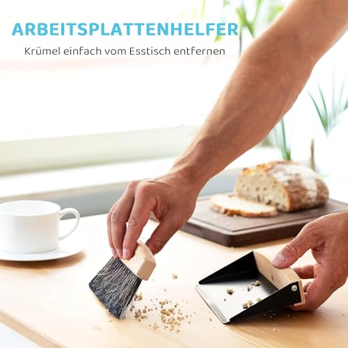 Schaufel und Besen Set,Mini Kehrblech und Handfeger Besen,Magnetische Tischbürste aus Holz Handbesen mit Kehrschaufel Handbesen mit Kehrschaufel für Küche Wohnzimmer(15,5 x 10,5 x 4 cm, Schwarz) – Bild 5