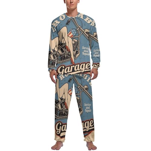 Ensemble pyjama moto homme manches longues chaud vêtement de nuit hiver