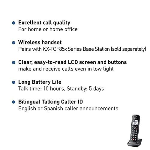 Image of Panasonic Cordless Phone Extension Handset Accessory to Connect to Expandable Base Station - KX-TGFA85B (Black)