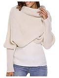 Verdusa Women's Wrap Scarfs with Sleeves Chunky Knit Shrug Sweater Tops White One-Size