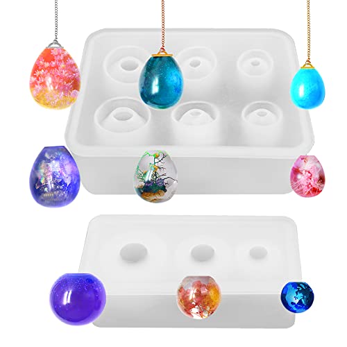 2 moldes de resina de silicona para bolas, findTop Huevos de bolas de resina epoxi moldes de resina esferoides universales, moldes de fundición colgantes para manualidades de resina Cover