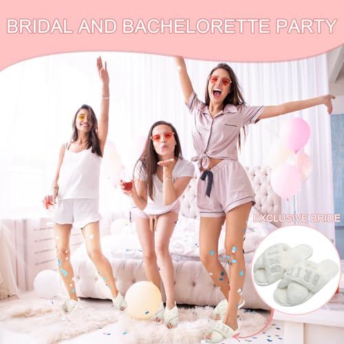 12 Pairs Women's Fuzzy Slippers Bulk Cross Band Open Toe Bridesmaid Slippers Plush Furry Slippers for Bridal and Bachelorette Party Gift3