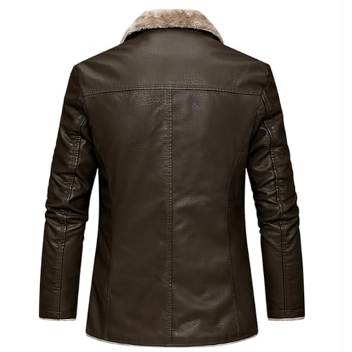 Image of Men's Faux Leather Jacket Thick Faux Fur Shearling Lapel Collar Botton Down Long Trench Coats Black Brown