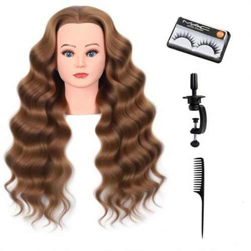Mannequin Head Human Hair Female 80% Human Hair Mannequin Head Hair Styling Cosmetology Manikin Head Doll Head for Hairdresser with Clamp Holder and Tools