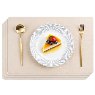 POLYTE Indoor/Outdoor Washable Geometric Vinyl Faux Leather Table Dining Placemats, Set of 4