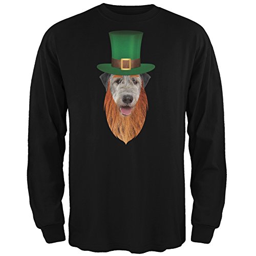 animalworld St. Patricks Day - Irish Wolfhound Leprechaun Black Adult Long Sleeve T-Shirt - 2X-Large