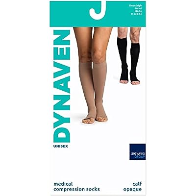 DYNAVEN by Sigvaris: Women's Open Toe Calf-High Compression Socks 15-20mmHg - Premium Quality for Daily Support & Durability - Small Long - Black