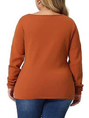 Image of Agnes Orinda Plus Size Knit Tops for Women Wrap V Neck Criss Cross Long Sleeve Asymmetrical Sweater