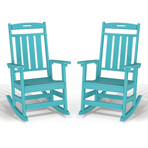 Oversized Outdoor Rocking Chair - All-Weather Resistant,HDPE Heavy Duty Patio Rockers with High Back - Perfect for Porch,Garden,Modern Style Set of 2-Aruba Aruba 2 PCS