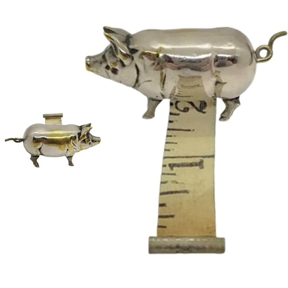 Wesafrae Antique-Inspired Pig Mini Tape Measure, Vintage Brass Metal Retractable Pig Soft Measuring For Sewing And Crafts