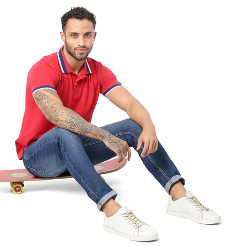 Image of i'sol Men's Tapered Fit Solid Mid-Rise Stretchable Casual Jeans