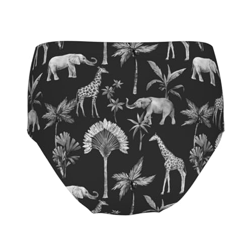 Watercolor Elephant Giraffe And Palm Trees Girls' Underwear Soft Cotton Little Girls Panties Comfort Briefs2