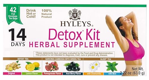 Hyleys Detox Tea 14 Day Cleanse Kit – 42 Tea Bags – Herbal Supplement with Garcinia Cambogia, Green Tea, Mint, Chamomile – Supports Detox, Weight Loss, and Sleep