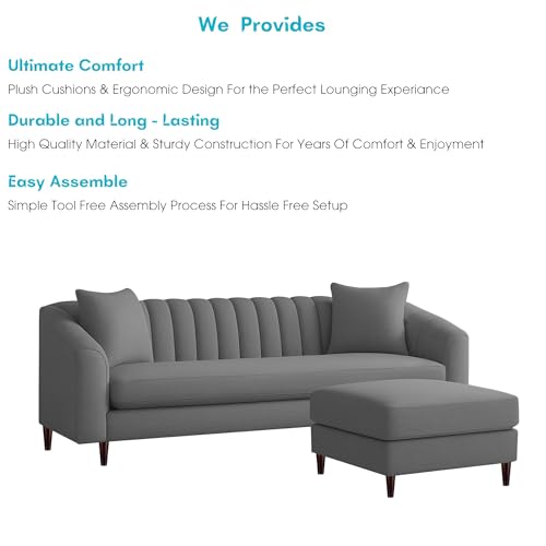 Image of Casaliving Doraldo 4 Seater L Shape Convertible Sofa Set for Living Room, 3 Seater & Ottoman Modular Sectional Couch for Small Space (Dark Grey Colour) Fabric