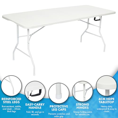 Nyxi 6ft Folding Table – 180x74x74cm – All White Top, Frame & Legs – Heavy-Duty, Waterproof, Portable Table for Camping, BBQs, Garden, Parties – Easy Setup & Storage - Image 6