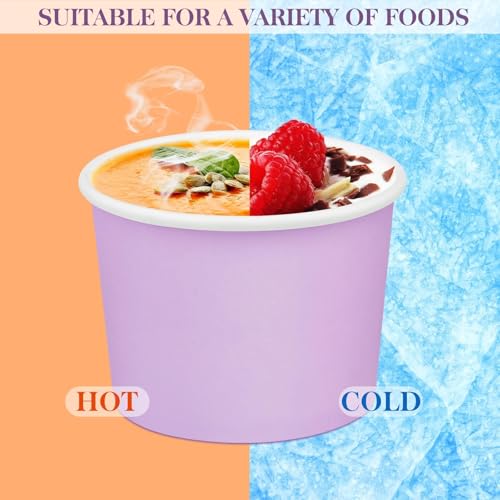 Image of Ruisita 50 Pack Disposable Bowls with Lids 8 oz Paper Cups Ice Cream Containers with Lids Leak-proof Soup Bowls Dessert Sundae Cups Cold or Hot Food for Birthday Picnic School Party Supplies, Pastel