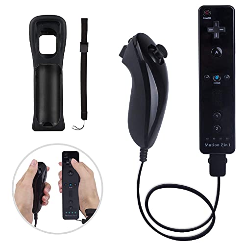 image for TechKen Motion Plus Wii Controllers 2Packs with Nunchucks, Wii Remote 