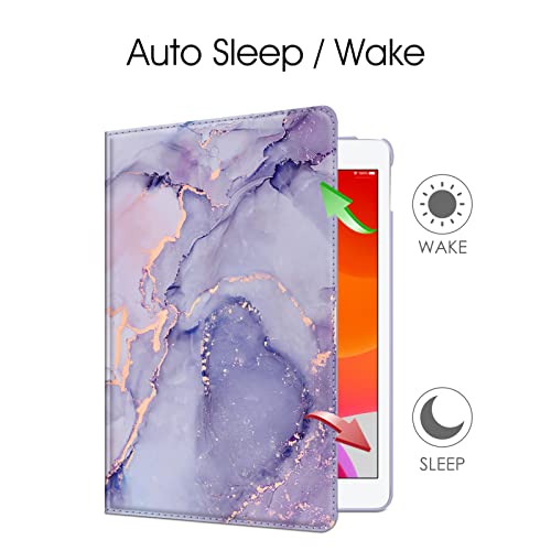 Image of Fintie Rotating Case for iPad 9th Generation (2021) / 8th Generation (2020) / 7th Gen (2019) 10.2 Inch - 360 Degree Rotating Stand Cover with Pencil Holder, Auto Wake Sleep, Lilac Marble