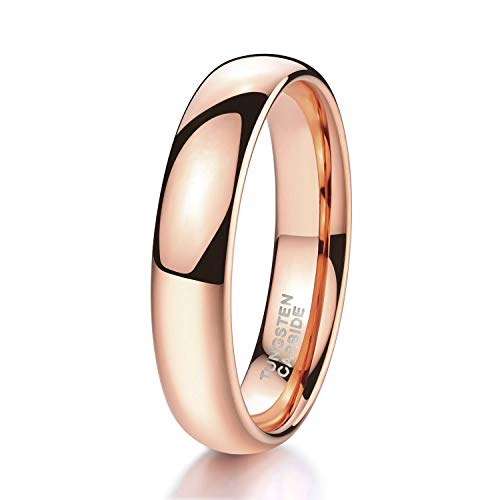 Shuremaster 4mm Tungsten Wedding Ring Bands for Men Women Rose Gold Plated Dome Plain High Polish Size 8.5