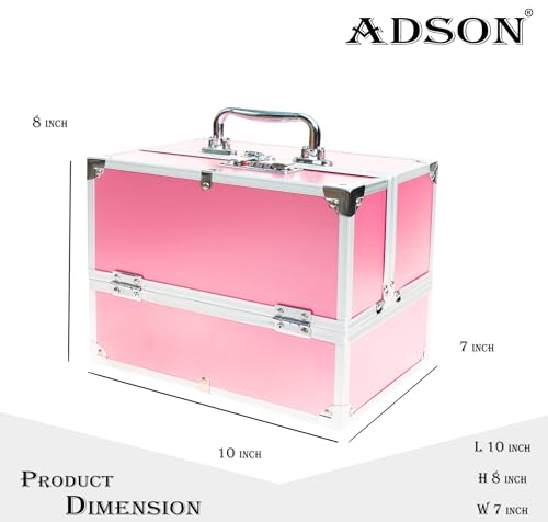 Image of Adson Professional Beauty Make Up Cosmetic Vanity Box /Case 4 Trays with Mirror (Plain Light Rose Pink)