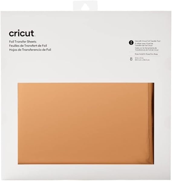 Cricut Feuille de transfert | Or rose | 30,5 cm x 30,5 cm (12 x 12) | 8 feuilles | Pour une utilisation avec toutes les machines de coupe Cricut. Nécessite un outil de transfert en papier d'aluminium.