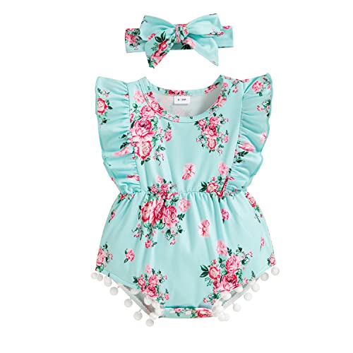 Hascloth Newborn Baby Girl Romper Infant Tassel Bodysuit Floral Dress Shorts Jumpsuit Ruffle Sleeveless Clothes Outfit